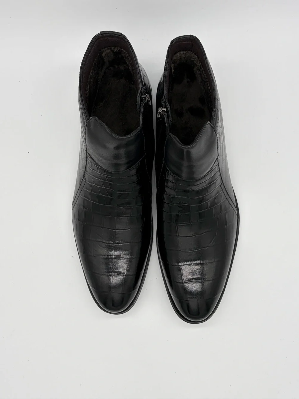 Men's Black Croc-Embossed Faux Leather Chukka Boots